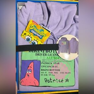 Nickelodeon Hoodie Mens Large Purple Patrick Star Spongebob Pullover New! w/ box